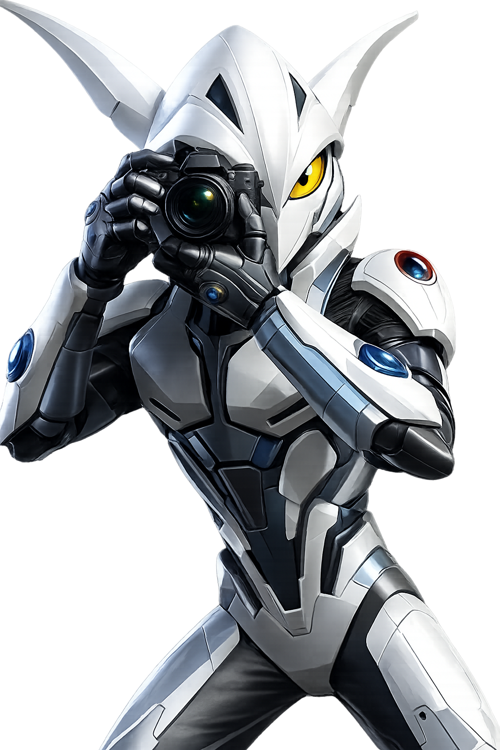 Rimkin holding a camera and taking a photograph
